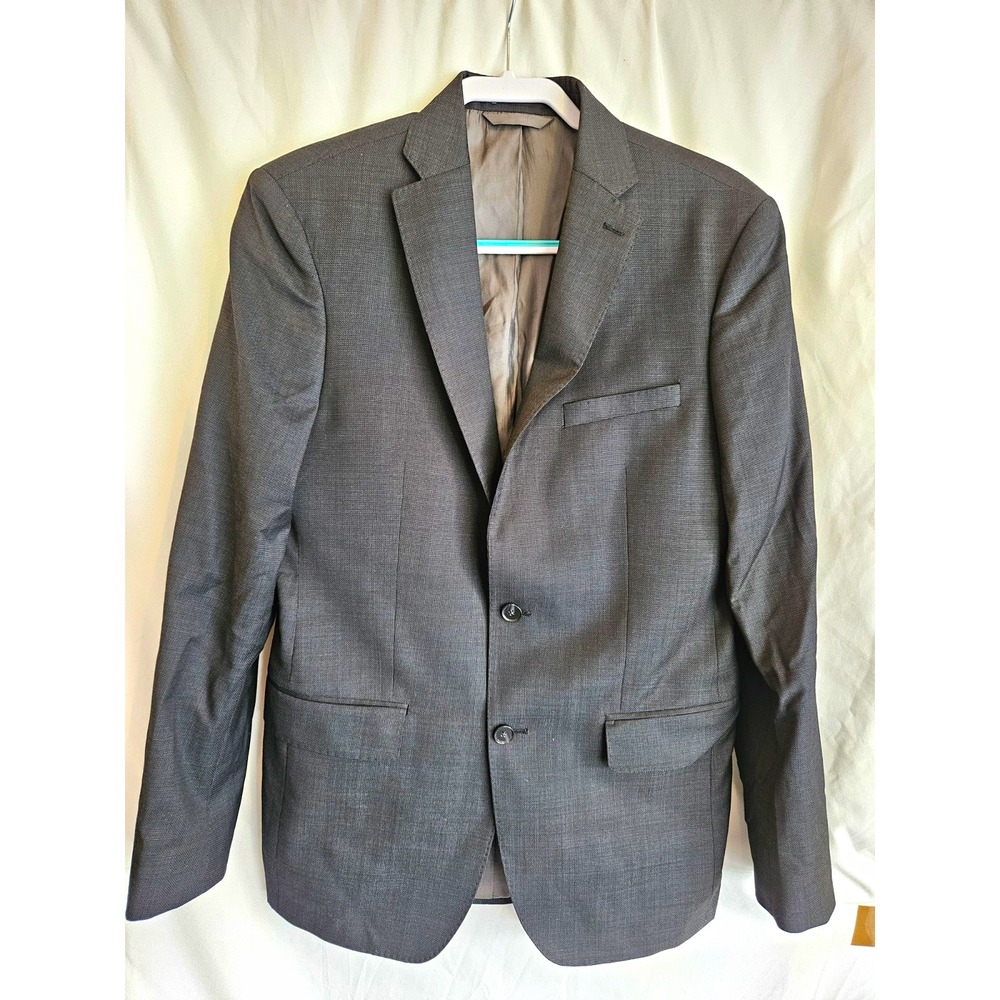 DKNY REDA Super 110s Wool Blazer Mens 40L Gray 100% Wool Made Canada 2 Button